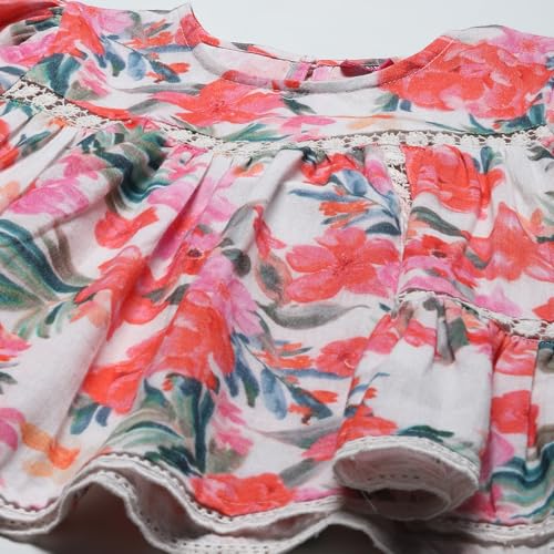 BIBA Girls PRINTED GATHERED KID(KWSAMARKAND5950_OFF WHITE_11)