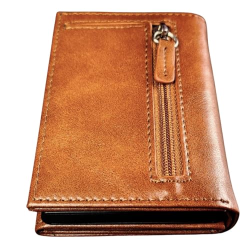 Bracevor Premium Popup Card Holder Trifold Leather Wallet for Men Women - Brown |4 Pockets+ID Window+Currency Slot + Coin Pocket | RFID & NFC Blocking | Magnetic Closure