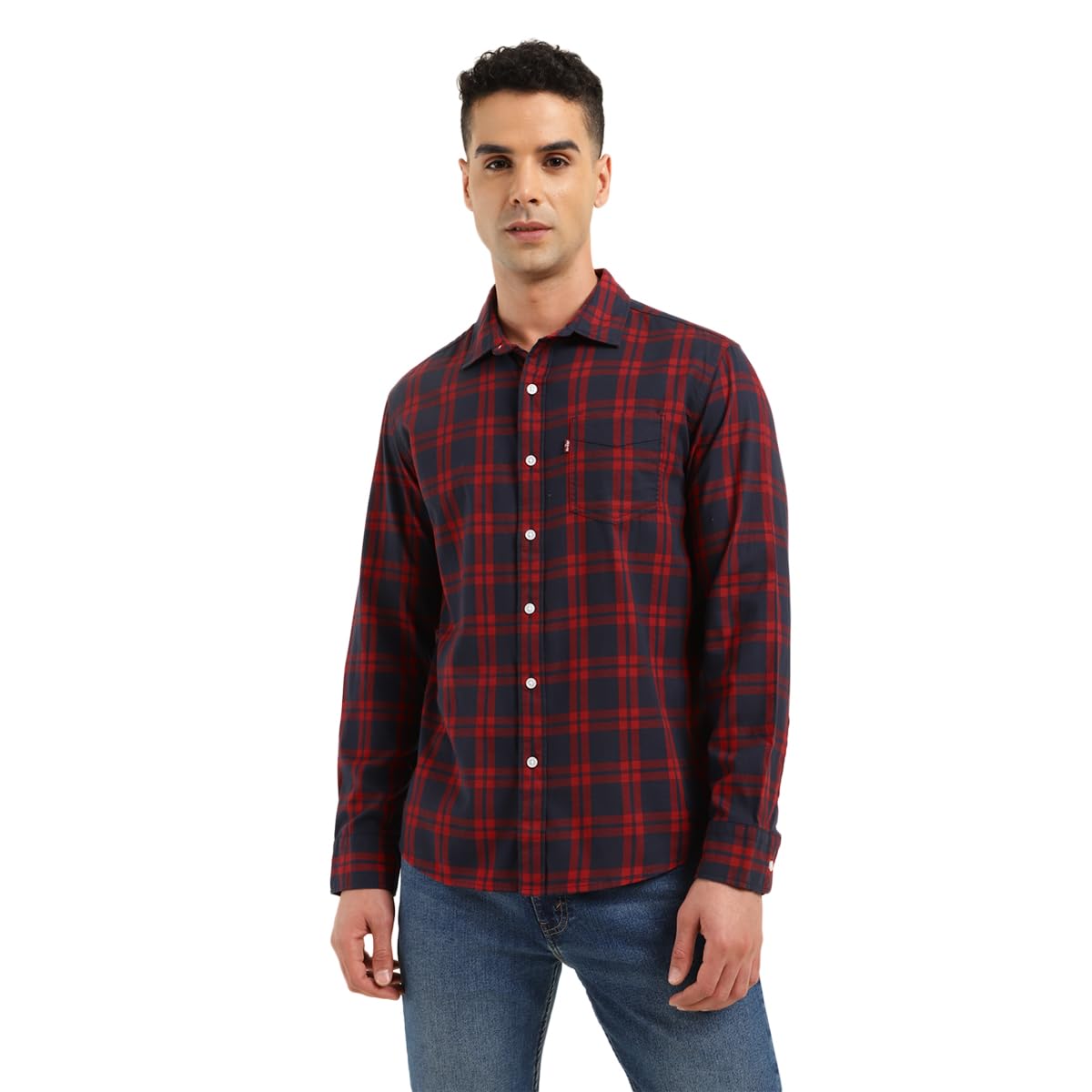 Levi's Men's Checkered Slim Fit Shirt (32907-0477_Red