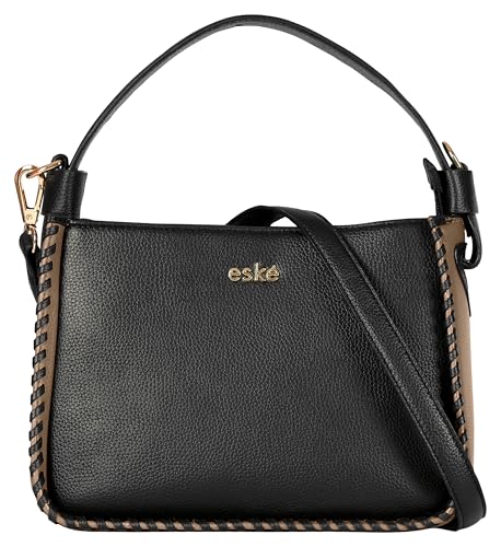 eske Snow Whip Handbag for Women | Stylish Vegan Leather Shoulder Bag with Top Zip Closure | 3 Compartments, Slip Pockets & Magnetic Snap Sides | Detachable Strap | Elegant Tote Purse (Black Stone)
