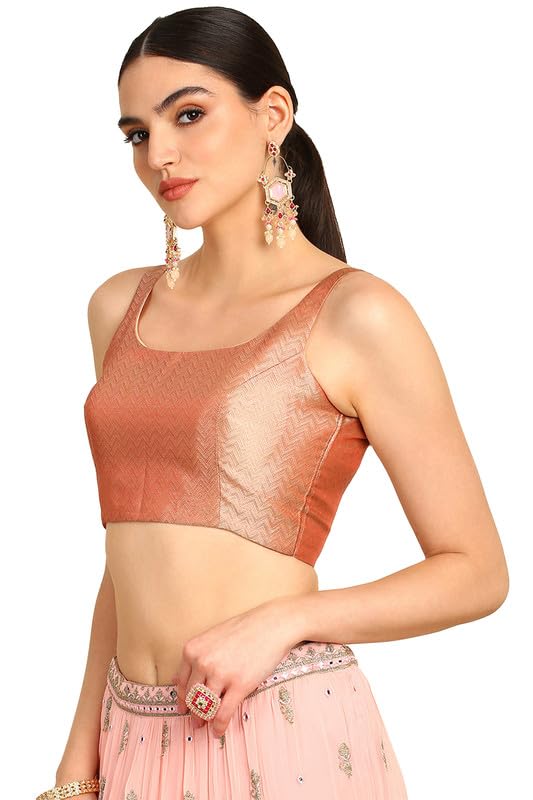 Soch Womens Peach Chevron Woven Design Tussar Padded Blouse