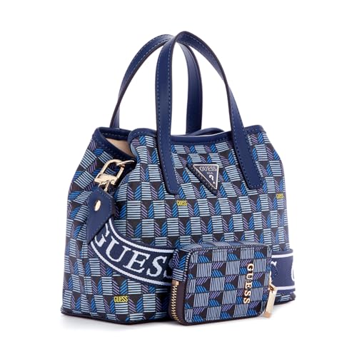 GUESS Blue Logo Printed Wave Mini Crossbody Bag With Pouch
