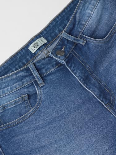 The Souled Store Denim Shorts: Midnight Blue Men and Boys Buttoned Solid Knee Length Cotton Blend Denim Shorts