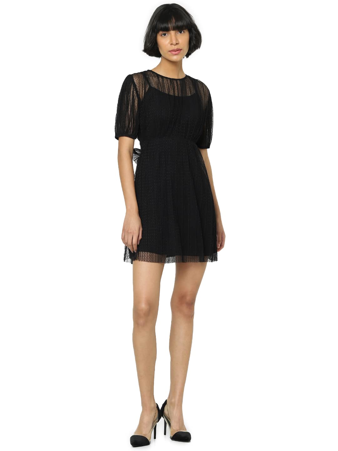 Only Women's Polyester Fit and Flare Mini Dress (15277987- Black_38)