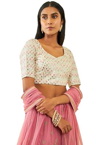 Soch Womens Cream Georgette Sequin Embellished and Embroidered Back-Open Blouse