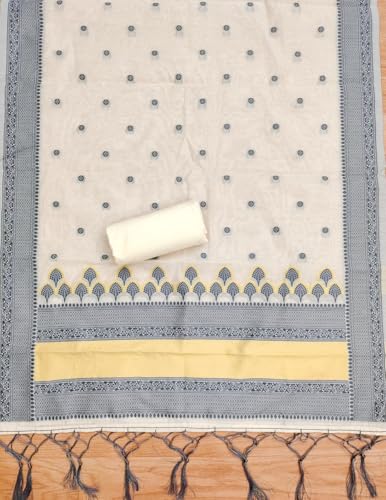 Leeli Peeri Designer Women's Grey Handloom Banarasi Resham Cotton Unstitched Dress Material(805PDM2)