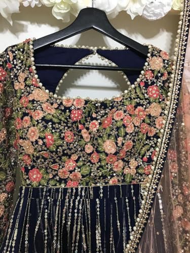 Zeel Clothing Sequins Thread Embroidered Work Soft Net Semi Stitched Lehenga Choli With Dupatta (7068-Blue-Women-Lehenga-Choli-Latest; Free Size)