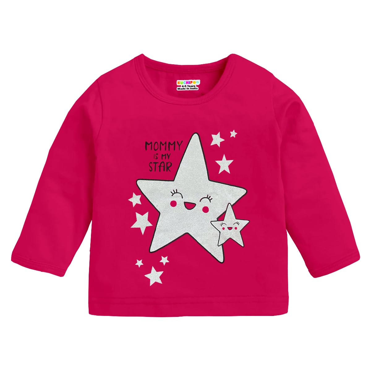 Kuchipoo Girls Regular Fit Full Sleeves Cotton T-Shirts (KUC-TSHRT-424, 3 to 4 Year, Multi-Colored)