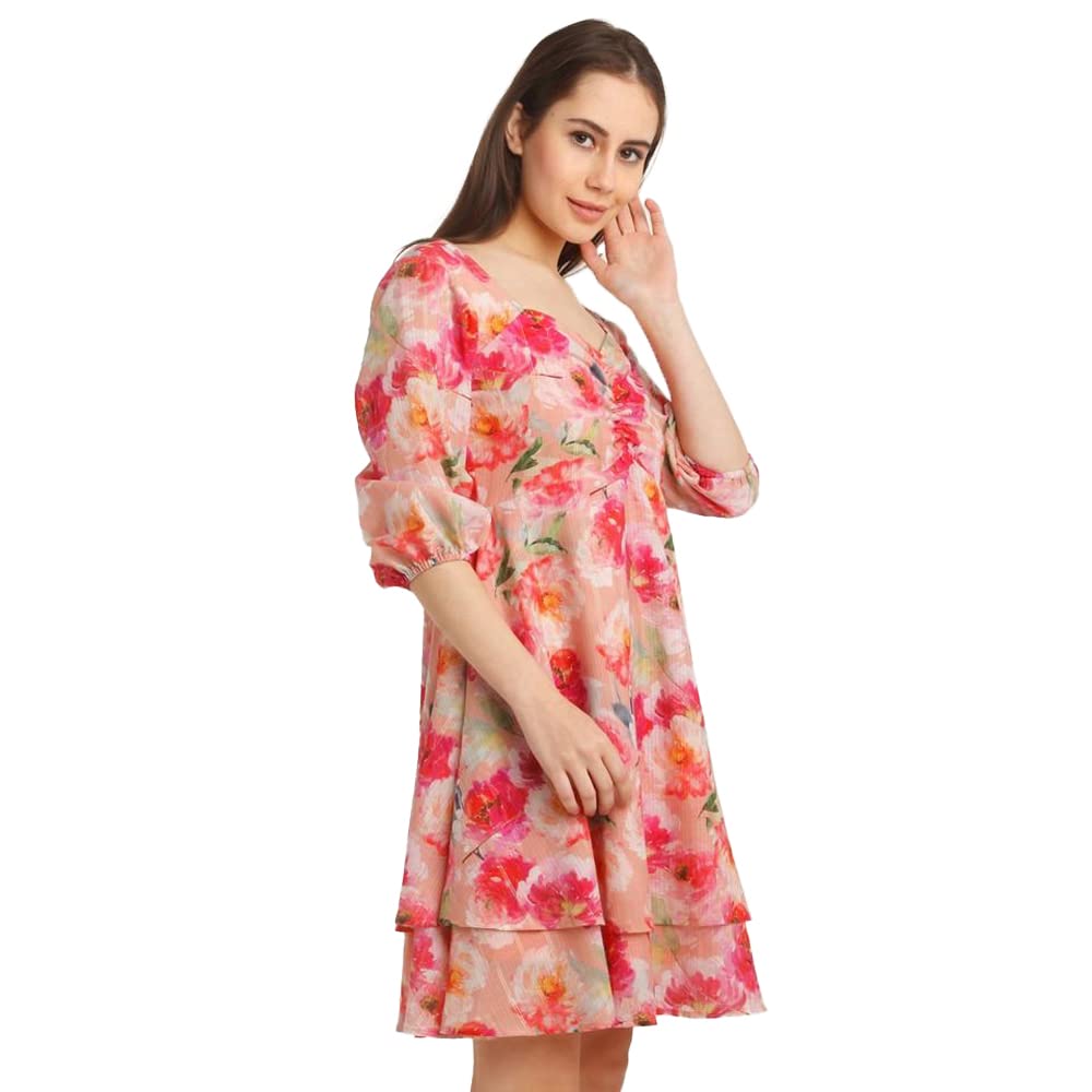 Zink London Women's Pink Printed Layered Short Dress