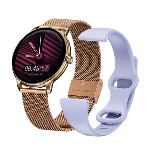 boAt Chrome Iris Smart Watch for Women - Elegant Ultra-Sleek Dial, Light-Weight Metal Body, 1.32" AMOLED Display, 1000 Nits, AOD, Female Wellness Tracking Watch for Woman (Gold & Lilac Dual Strap)