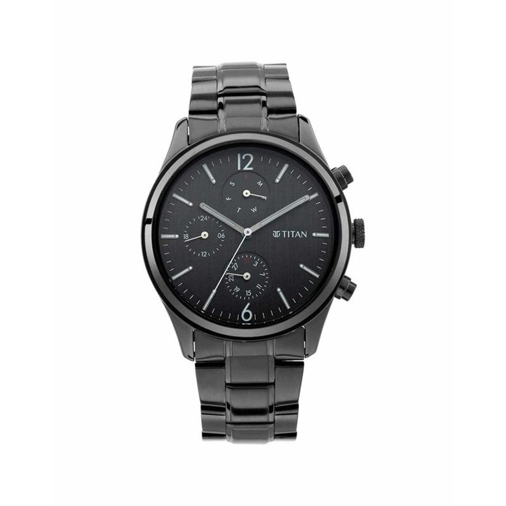 Titan Mens Gents NEO V Phase I Black Dial Stainless Steel Analogue Watch -NS1805NM02