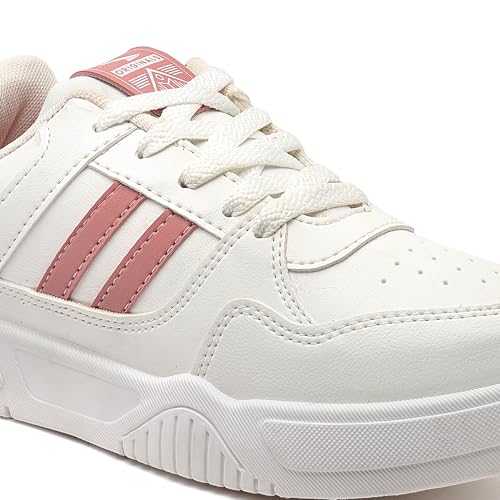 ASIAN Women PARADISE-12 Casual Mid Top Sneakers,Stylish and Trendy Shoes with Laces for Women and Girls Off White Pink
