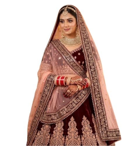 Navti Creations Women's Heavy Net Dupatta With Zari Embroidery Heavy Border (Stone work, 2.25m) (Peach- Maroon)