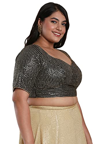 SALWAR STUDIO Women's Black Silk Readymade Saree Blouse-PLSSB00010-BLCK