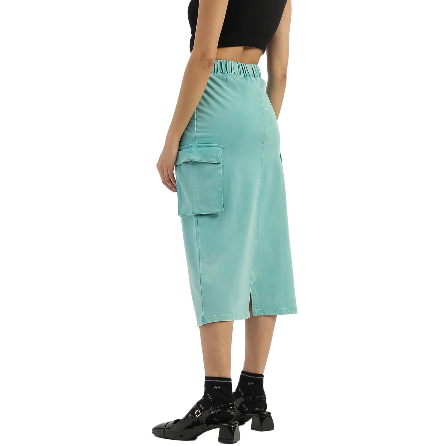 UNITED COLORS OF BENETTON Solid Midi Cargo Skirt (Size: XS)-25P3E29D3386I08N Blue