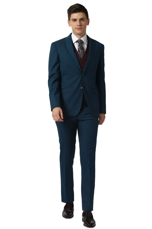 Peter England Men's Polyester Blend Navy Three Piece Suit Business Vest (PIS3ONSFH02420 40)