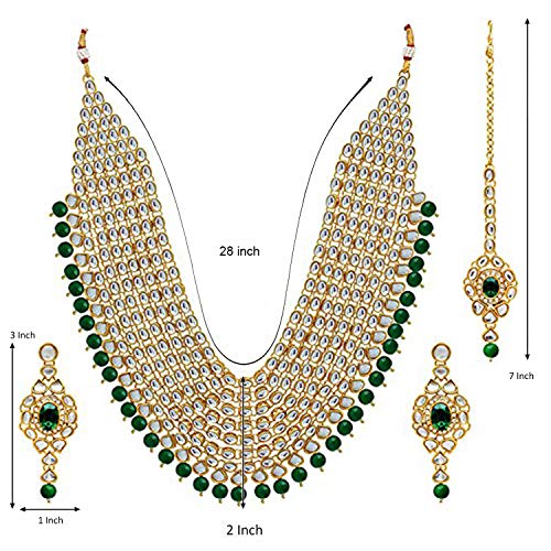 Peora Kundan Pearl Maroon Layered Long Jewellery Necklace Set with Earring Maang Tikka Earrings for Women