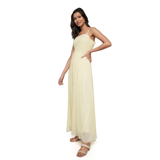 AND Women's Viscose Fit Flare Long Length Gown (EE23AB010MXCHB_Yellow_14)