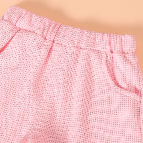 Hopscotch Girls Short Sleeves Pink 2-Pc 3D Floral Applique Shorts Set (12-24 Months)