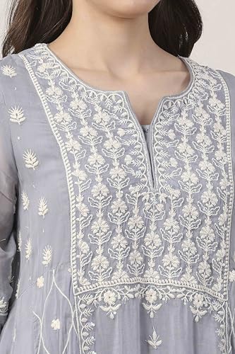 BIBA Solid Viscose Kalidar Festive Kurta With Palazzo and Dupatta
