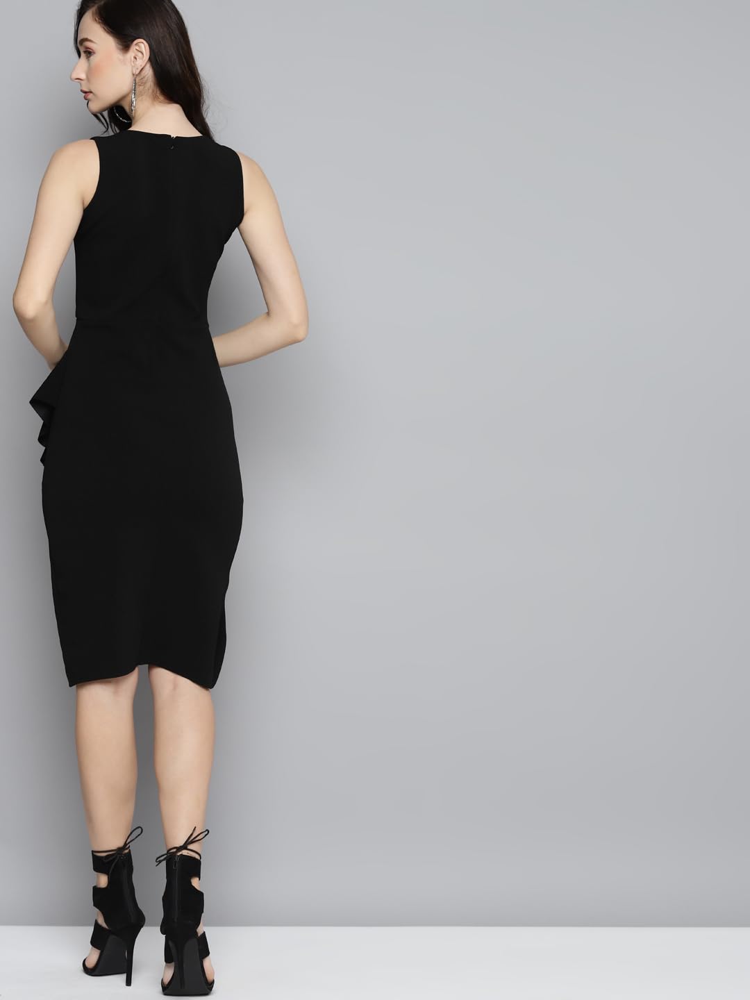 SASSAFRAS Black One Side Frill Bodycon