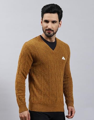 Monte Carlo Mendhi Self Print V Neck Pullover | Warm Woolen Pullover for Men | Soft Comfortable Knitted Winter Wear Sweater for Men's