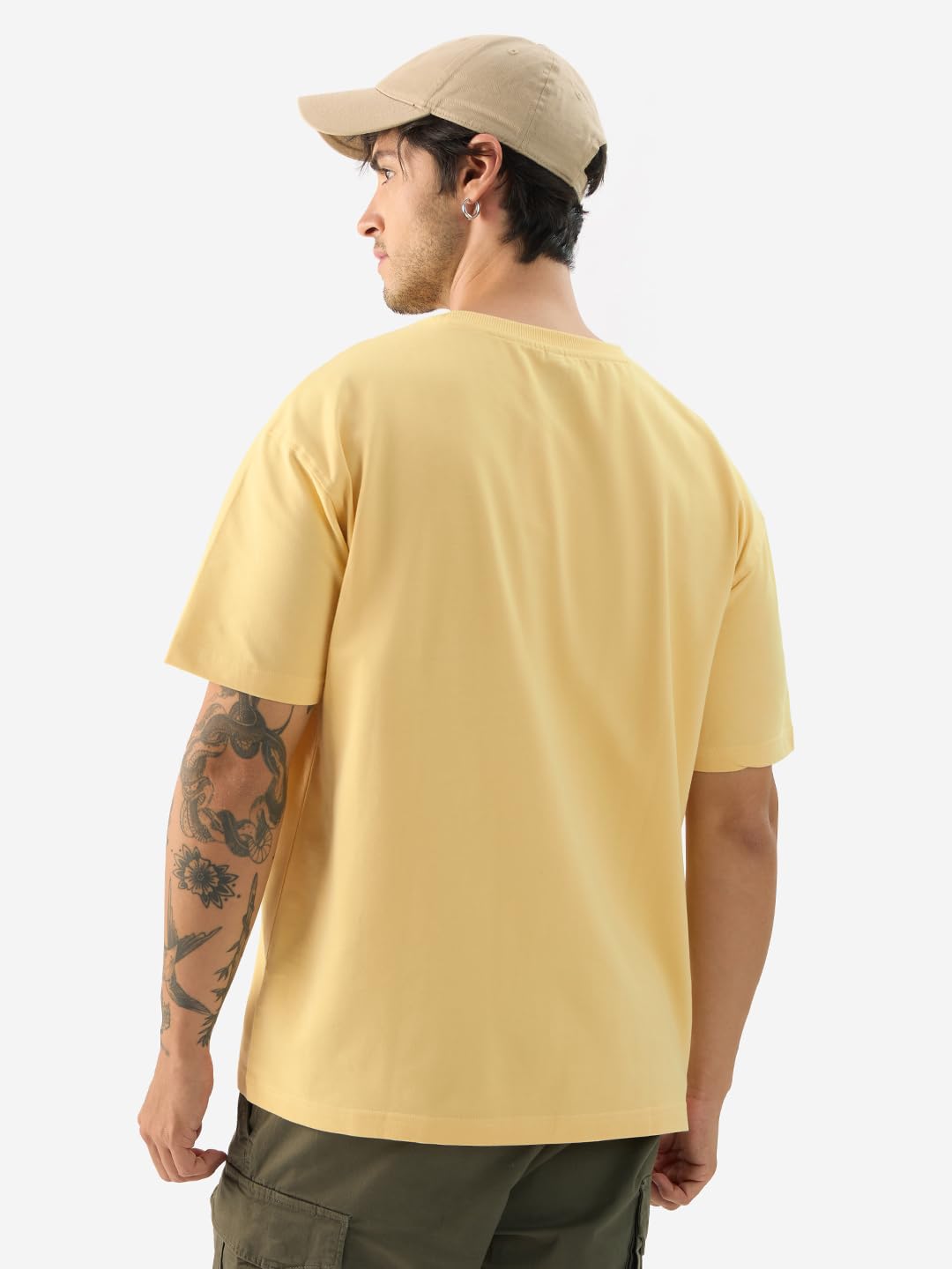 The Souled Store Explore The Unseen Men and Boys Short Sleeve Round Neck Green Embroided Cotton Oversized T-Shirts