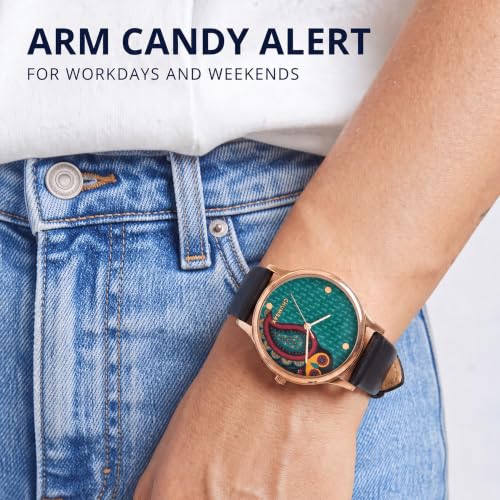 TEAL BY CHUMBAK Round Dial Analog Watch for Women,Folksy Owl Collection, Solid Vegan Leather Strap,Gifts for Women/Girls/Ladies,Stylish Fashion Watch for Casual/Work - Black