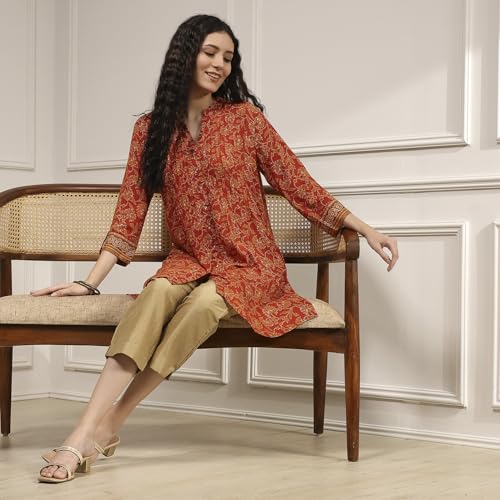 Biba Women Rust Viscose Rayon Relaxed Printed Kurti_36