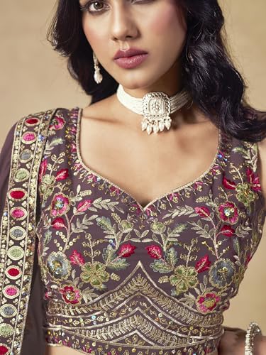Zeel Clothing Women's Sequins and Thread Embroidered Work Georgette Lehenga Choli With Dupatta (5134-Women-Lehenga-Choli-Latest; Free size) (Light Purple)