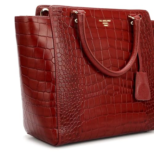 Da Milano Leather Red Satchel Bag for Women (00687OL)