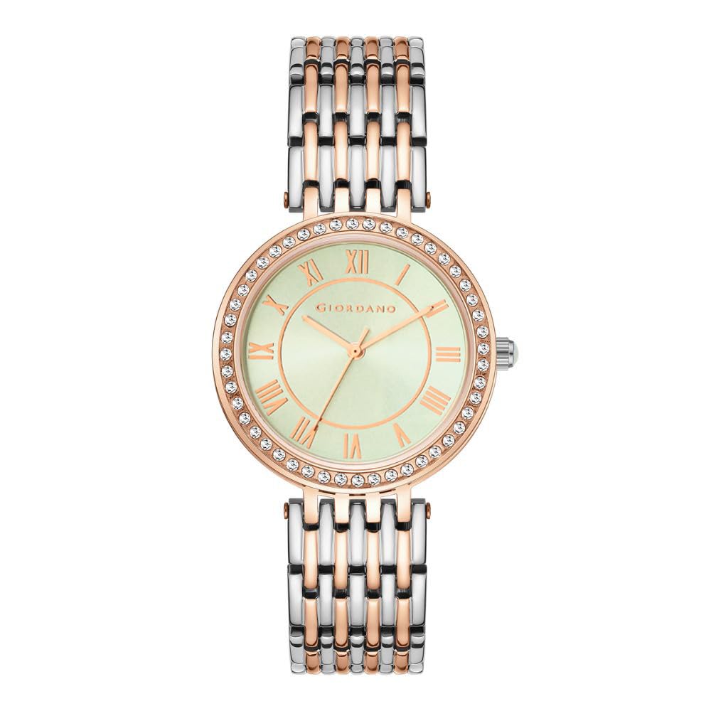 Giordano Eleganza Collection Watch for Women with Stainless Steel Strap and Crystal Embellished Bezel, Roman Numerals