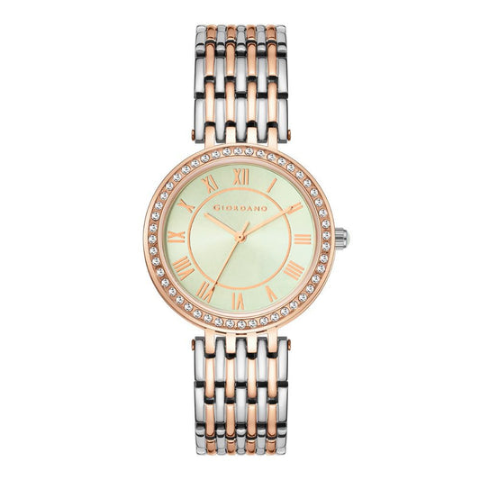 Giordano Eleganza Collection Watch for Women with Stainless Steel Strap and Crystal Embellished Bezel, Roman Numerals