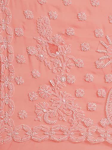 Ada Women Hand Embroidered Lucknowi Chikankari Georgette Saree With Unstitched Blouse Piece A191489,Tomato Red