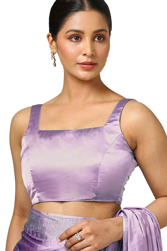 Soch Womens Lavender Satin Embellished Saree With Stone Work