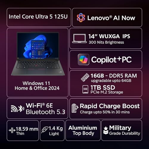 Lenovo ThinkPad E14 AI PC Intel Core Ultra 5 125U | Copilot Key | 16GB RAM | 1TB SSD | 14” WUXGA IPS 300 Nits | Win 11 + Office 2024 | Backlit | Fingerprint | 1.42 kg | 1Y Onsite | Black – 21M7S0SH00