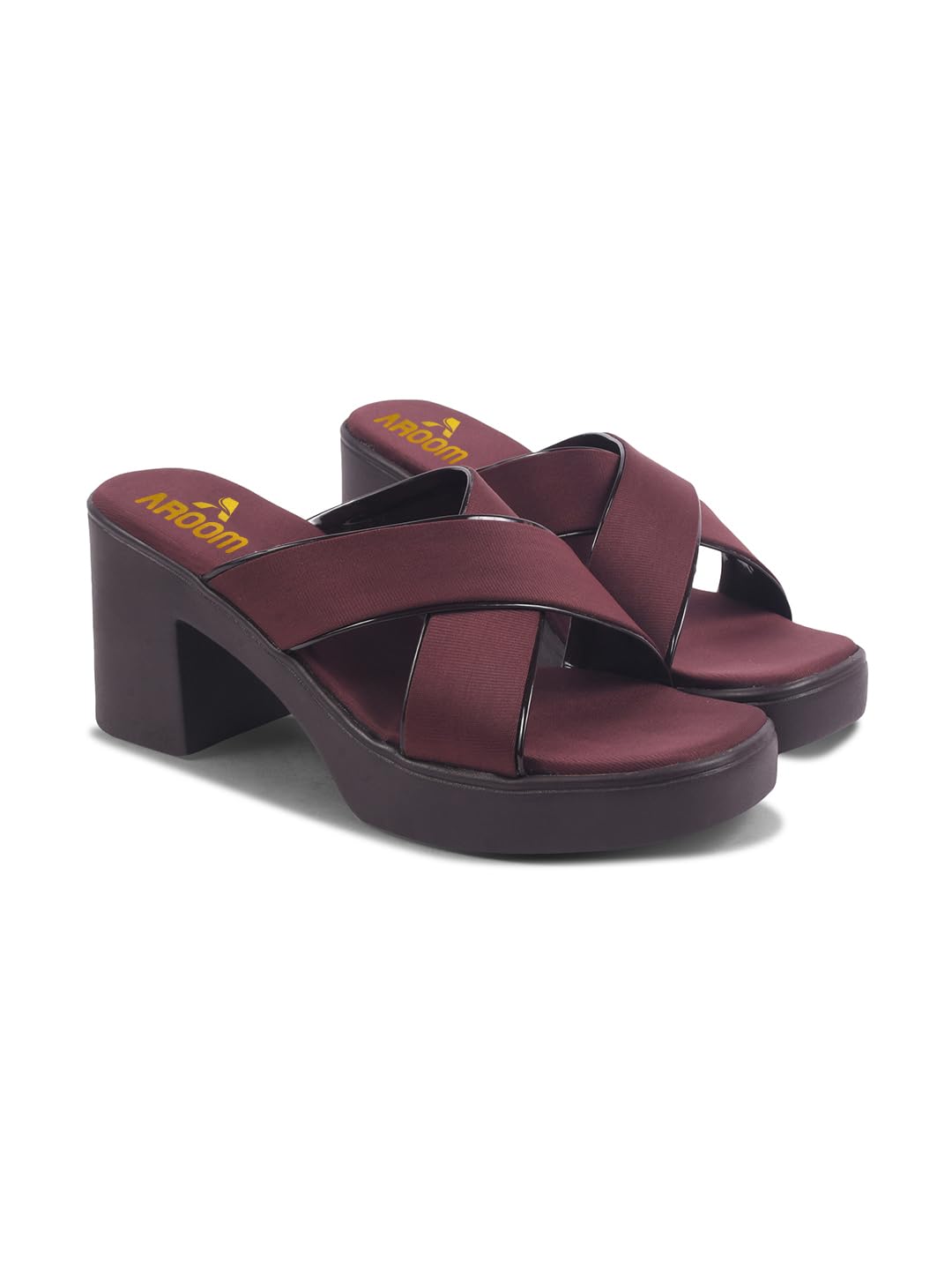 AROOM Women Block Heel sandals Comfort and Soft Block Heel Slippers for Girls (Brown, UK Footwear Size System, Adult, Women, Numeric, Medium, 7)