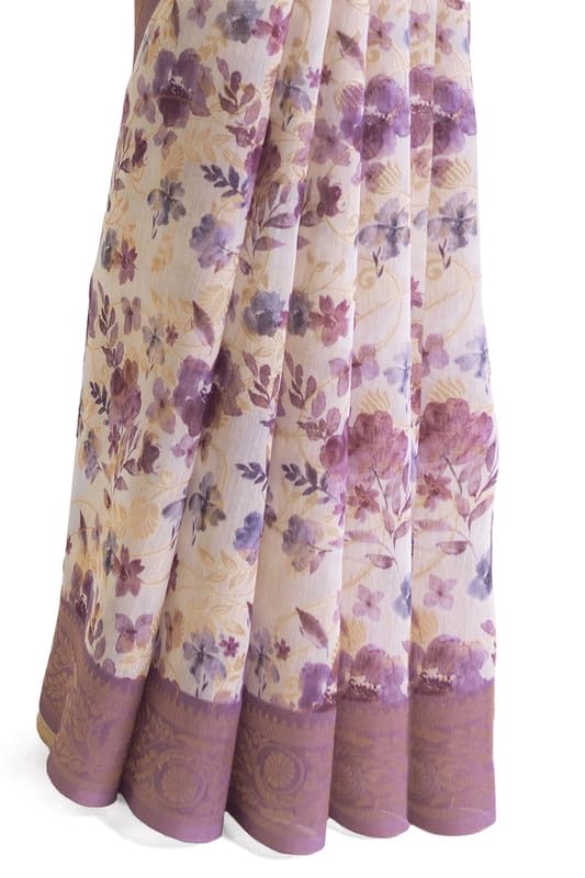 Soch Womens Purple Chanderi Floral Print Saree With Tassels