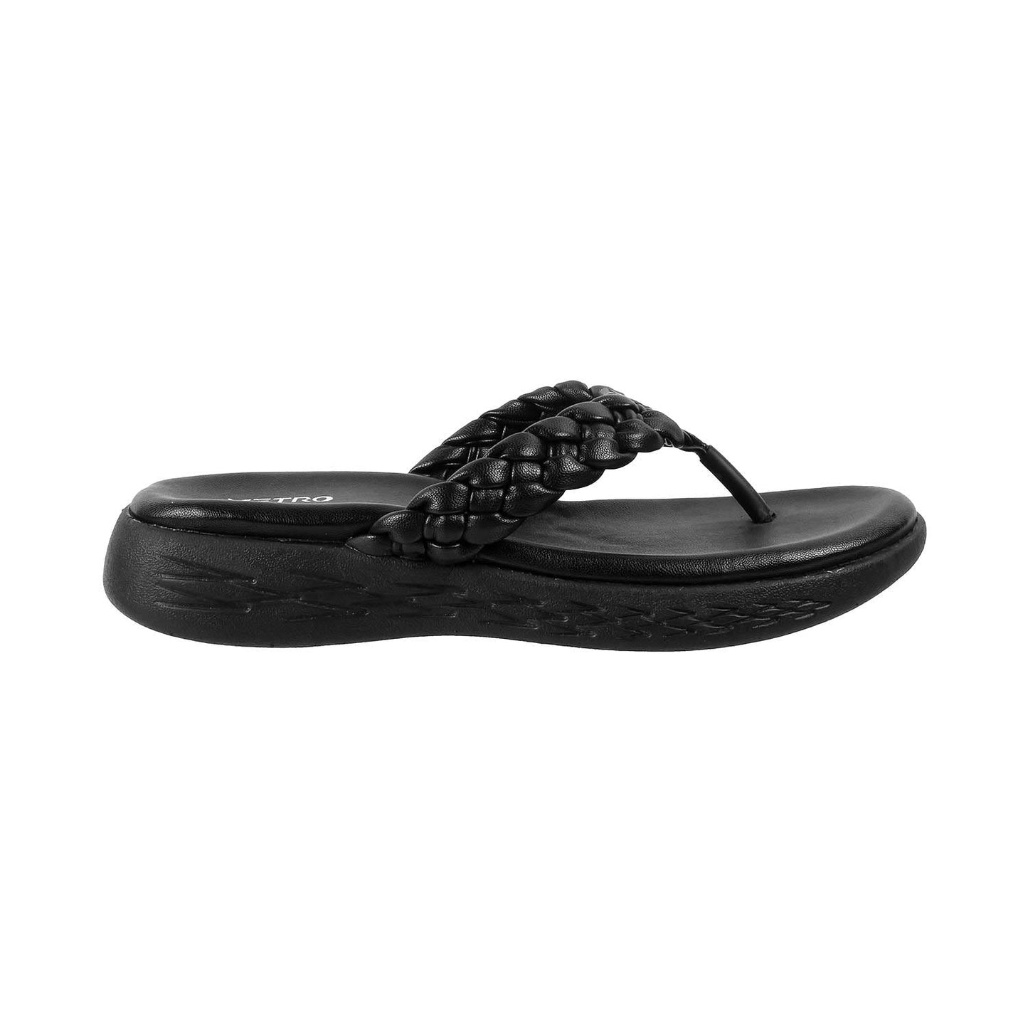 Metro Women Black Synthetic Leather Thong Slipper | Sandal