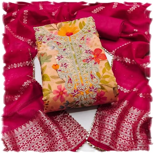 Leeli Peeri Designer Women's Simmer Silk Printed Unstitched Salwar Suit Dress Material