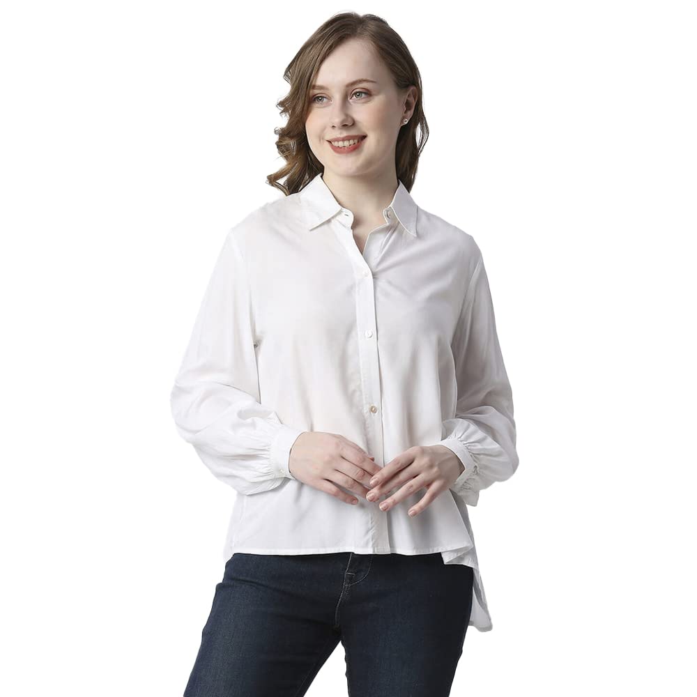 Pepe Jeans Solid Viscose Round Neck Women's Shirt (White, Medium)