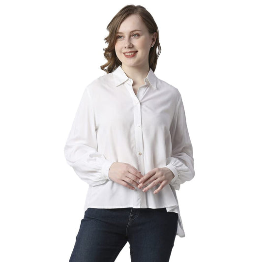 Pepe Jeans Solid Viscose Round Neck Women's Shirt (White, Medium)