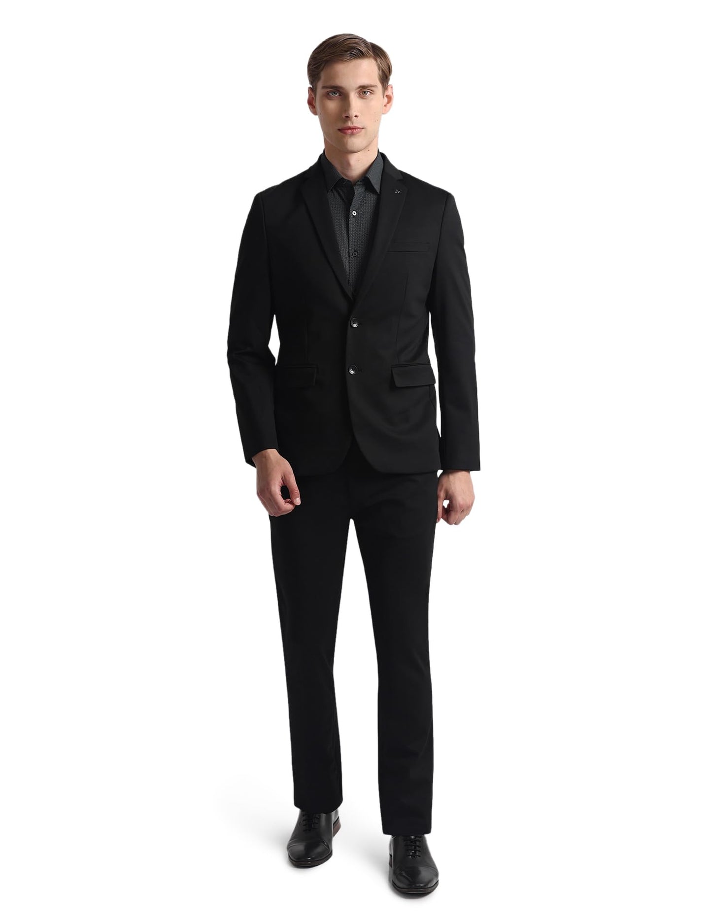 Arrow Men's Nylon Single Breasted Business Suit Pants Set (ARAHSU5538_Black