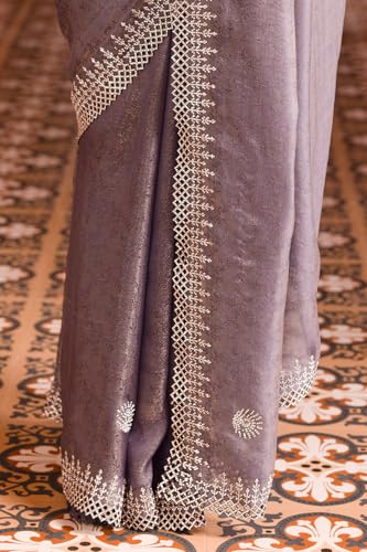 Soch Womens Blue Georgette Floral Print Saree With Stone Work