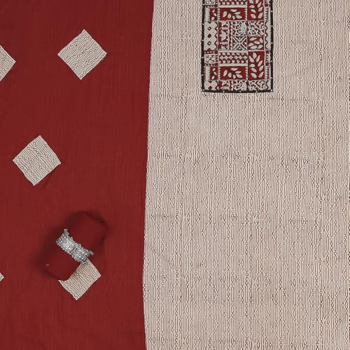 Biba Women Rust Cotton Hand Block Print Unstitched Suit Set_FREE SIZE
