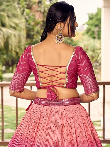 Zeel Clothing Women's Zari & Sequins Embroidered Art Silk New Semi-Stitched Lehenga Choli With Dupatta (5057-Pink-Womens-Lehenga-Choli-Latest; Free Size)