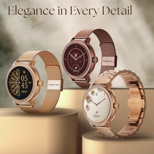 Titan Valerie 1.19" AMOLED Studded Stainless Steel Smart Watch for Women, Next-Gen Chipset, Functional Crown, SOS & BT Calling, Women Wellness Suite, BP & Skin Temp Monitor, Fast Charging (Brown)