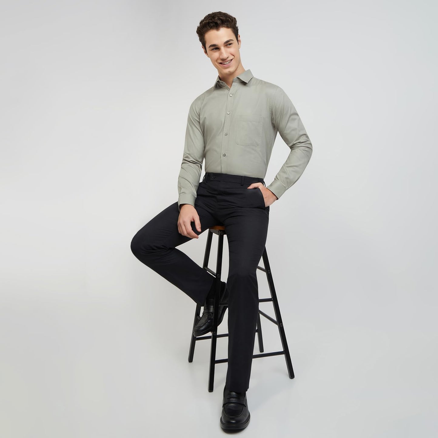 RAYMOND Men's Cotton Slim Shirt (RMSX12138-G3_Grey,42