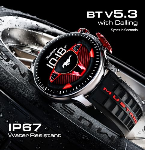 GOBOULT Mustang Racer Smart Watch 1.43'' AMOLED Display, Rotating Bezel, BT Calling, 150+Watchfaces, 500 Nits Brightness, AI Voice Assistant, SpO2 Monitoring, 120+ Sports Mode (Black Blaze)