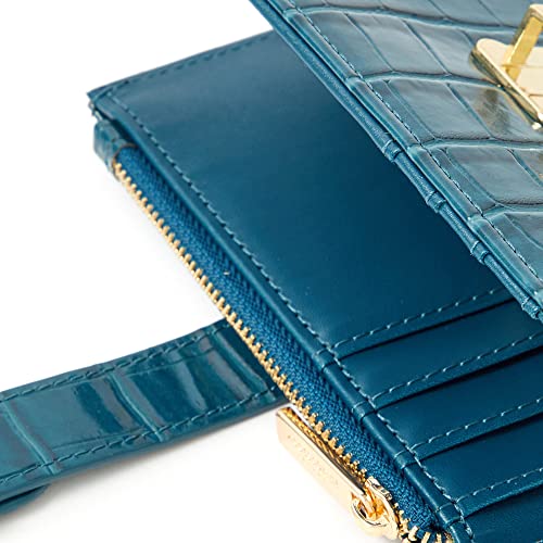 Accessorize London Women's Teal Croc Pushlock Wallet Stylish Purse